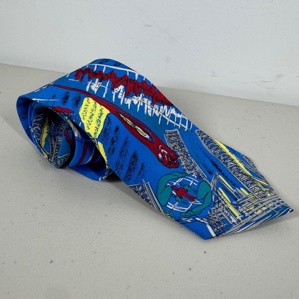 Schimberger Vienna Silk Tie Blue Novelty Architecture Designer Necktie Preppy - Picture 2 of 14